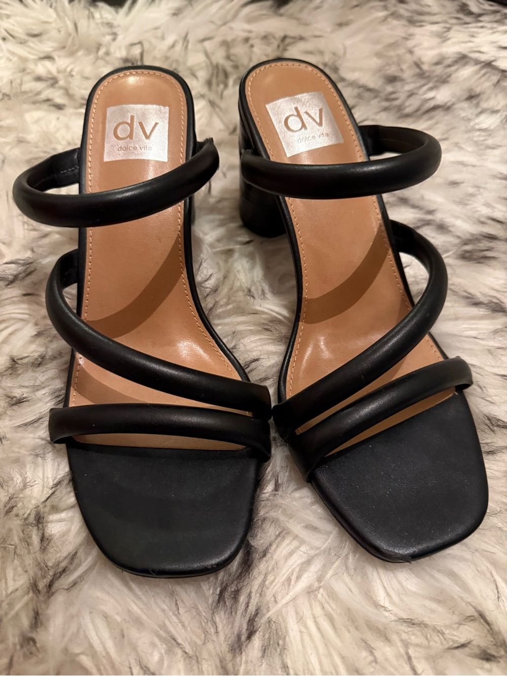 DV by Dolce Vita Black Triple-Strap Block Heel Sandals